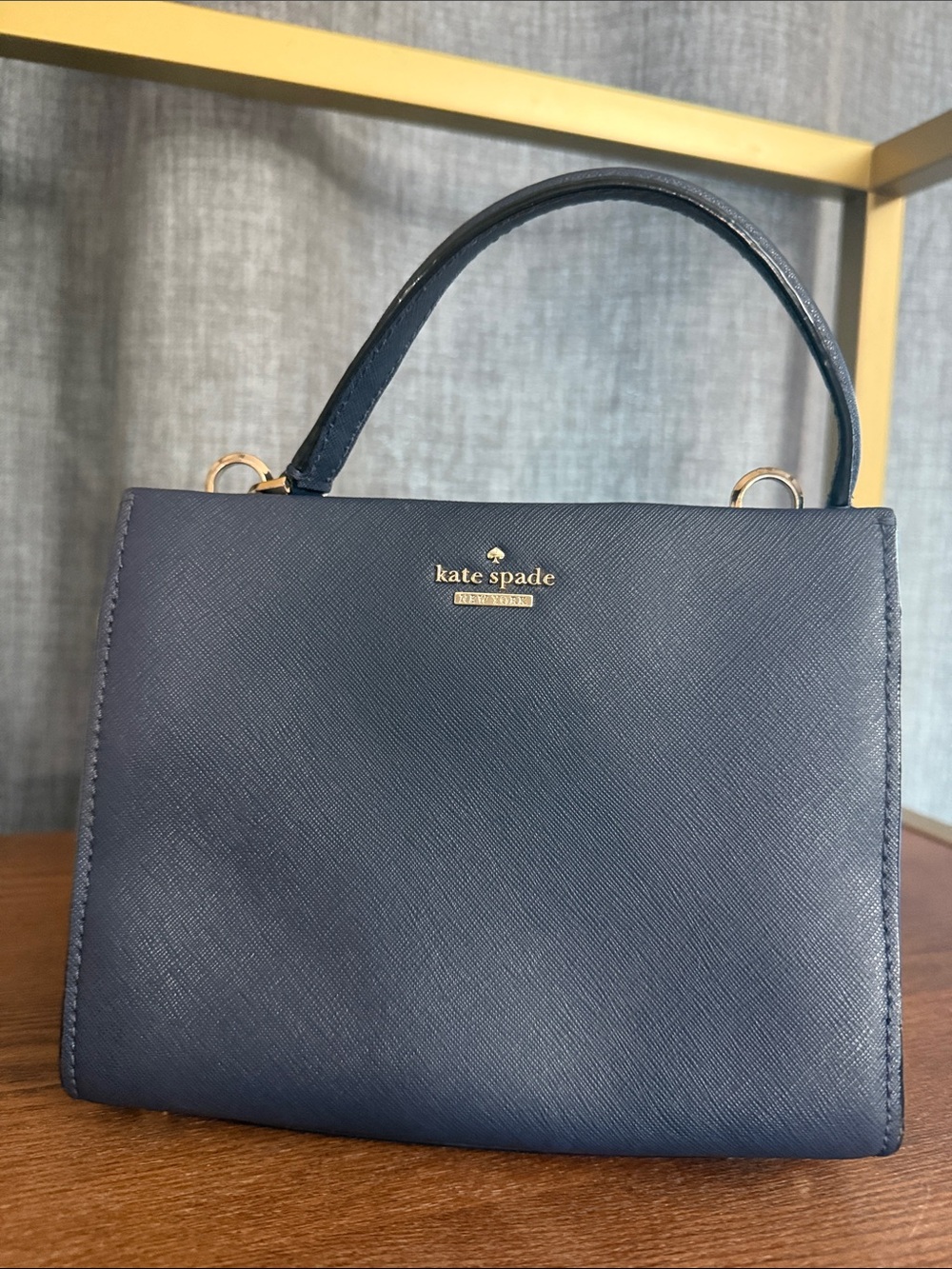 S kate spade navy saffiano leather satchel with gold logo - EUC